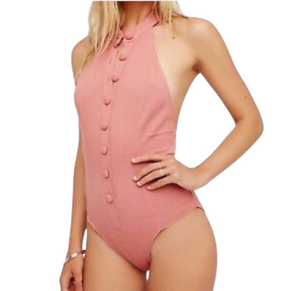 Intimately By Free People Open Back Sleeveless Rose Pink‎ Bodysuit